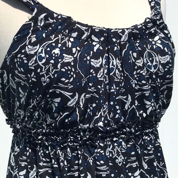 Max Edition Black/White/Blue Empire Waist Sleeveless Floral Print Top Size Med - Picture 5 of 13